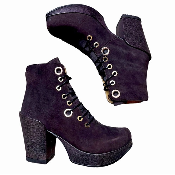 John Fluevog Shoes - John Fluevog plum suede Leather 2.0 cosmic Gear Lace Up Ankle Boots 8.5 EUC